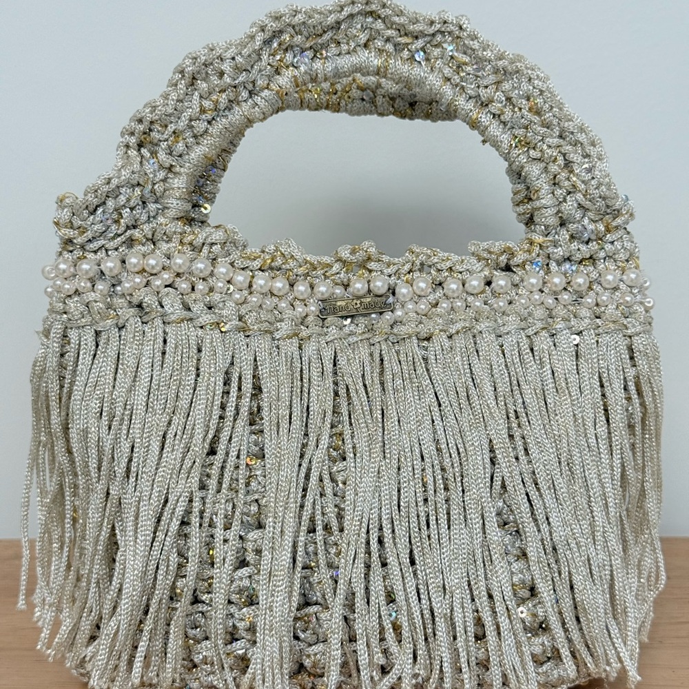 Bespoke, Elegant Cream Fringe Handbag